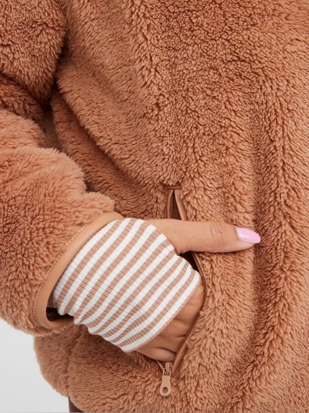 Aerie fluffy Sherpa Cozy quarter Zip Faux Fur Pullover Jacket beach dune xl - Picture 3 of 5